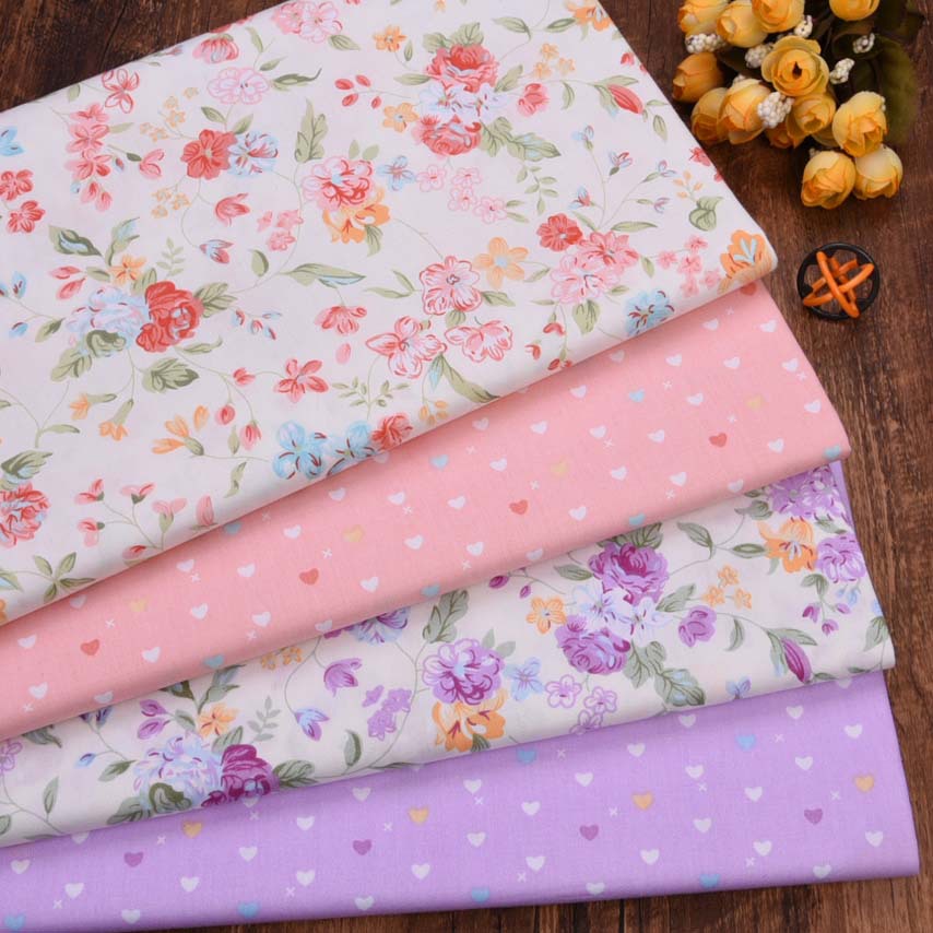 Baby Products Organic - Mor pembe çiçek dimi pamuklu kumaş,