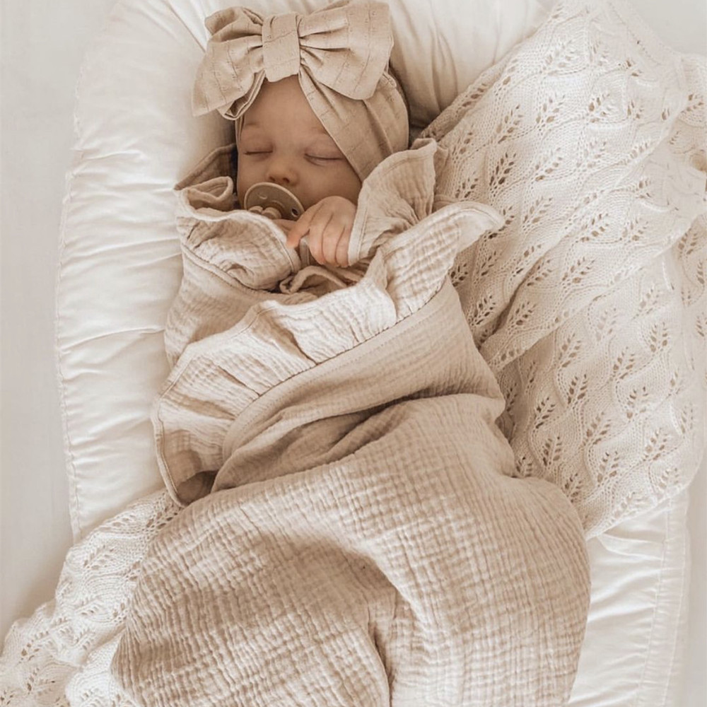 Baby Products Organic - INS Ruffled Muslin Bebek Kundak Battaniye